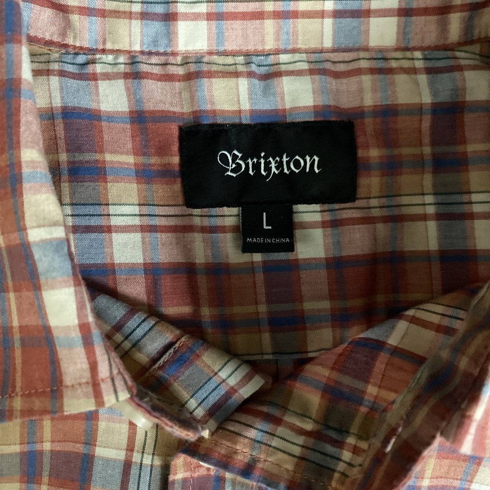 Brixton Men's Red & Gray Plaid Short Sleeve Button-Down Casual Shirt Size LARGE - Picture 6 of 12